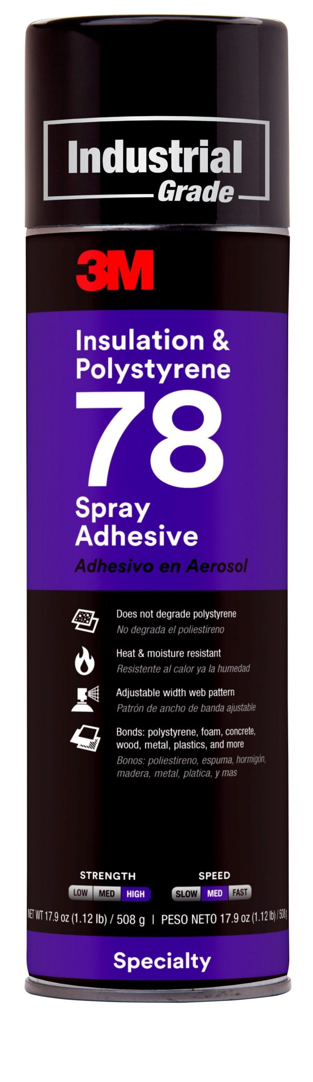 3M Polystyrene Insulation 78 Spray Adhesive Clear Net Wt 17.9 Oz