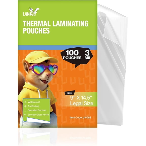 3mil Legal Size Laminating Sheets 8.5 x 14 Inches - 100 Pack Laminating Pouches for Professional Use, Business Documents, Artwork Preservation & Restaurant Menus - with Thermal Laminator