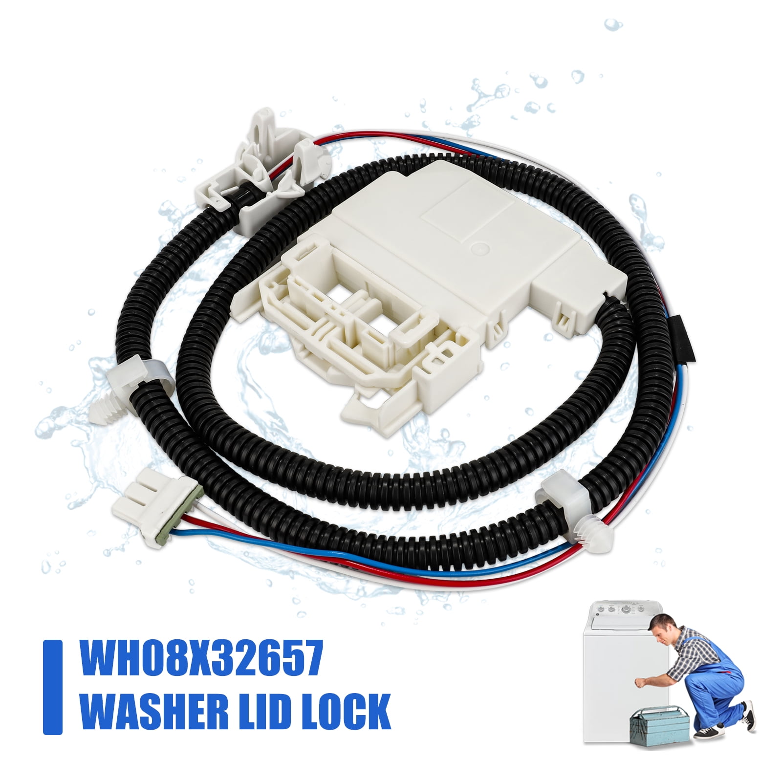 3mirrors WH08X32657 Washer Lid Switch with Wire Harness for GE Washing Machines Replacement Parts Compatible with Most Ge Washer Lid Lock Switch Replace