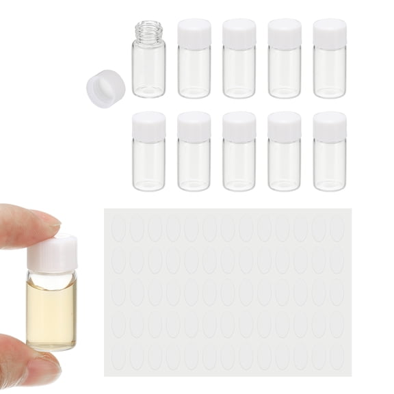 3ml Clear Glass Vials, 10Pcs Sample Vials with Screw Cap Reagent Media Bottle with Labels Leak-Proof Liquid Sample Glass Vial for Lab Laboratory