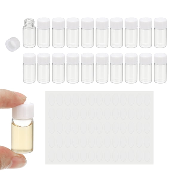 3ml Clear Glass Vials, 20Pcs Sample Vials with Screw Cap Reagent Media Bottle with Labels Leak-Proof Liquid Sample Glass Vial for Lab Laboratory
