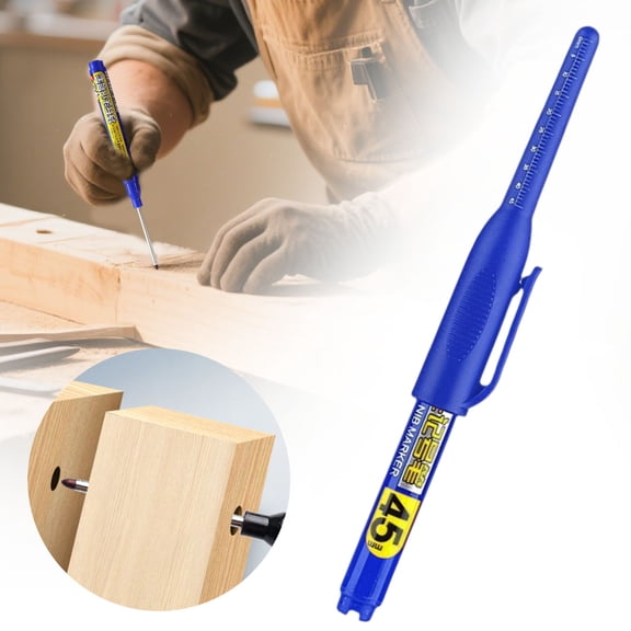 3ml Refillable Deep Hole Marker Pen, 1.8 Inch Extra Long Nib for Precision Marking, Oil Based Water Resistant Quick Drying Ink for Wood, Metal, PVC, Carpenter Tool for Woodworking, Blue, By Preplabs