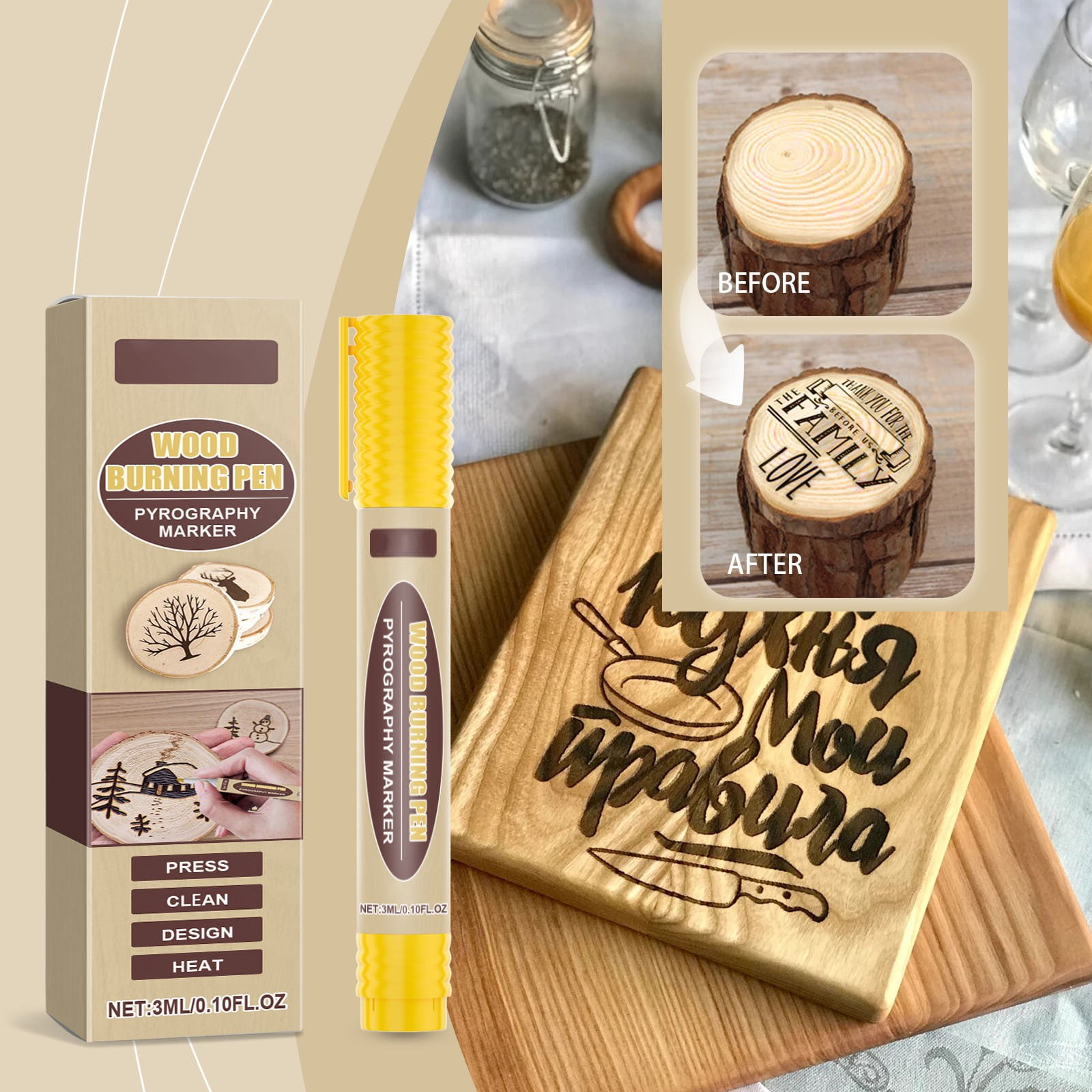 3ml Wooden and Cutting Board for DIY Design of and Baking Brushes Angle