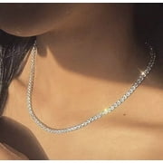 3mm 10Ct Lab Created Diamond 16  Tennis Necklace Chain 925 Sterling Silver 14K White Gold Plated Round Cut