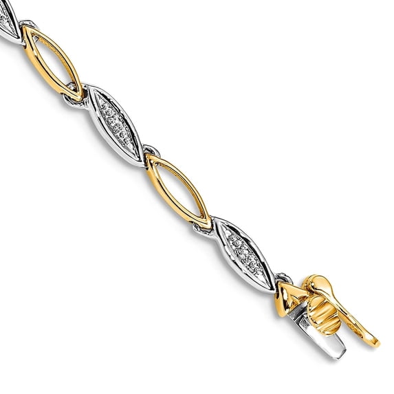 3mm 10k Solid Gold Two-tone Diamond 7.5inch Link Bracelet Link Bracelet for Women