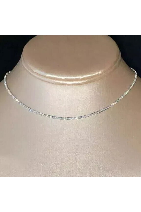 3mm 11Ct Lab Created Diamond Round Cut Leady Pretty & Fancy Tennis Necklace In 14K White Gold Plated 18 Inch