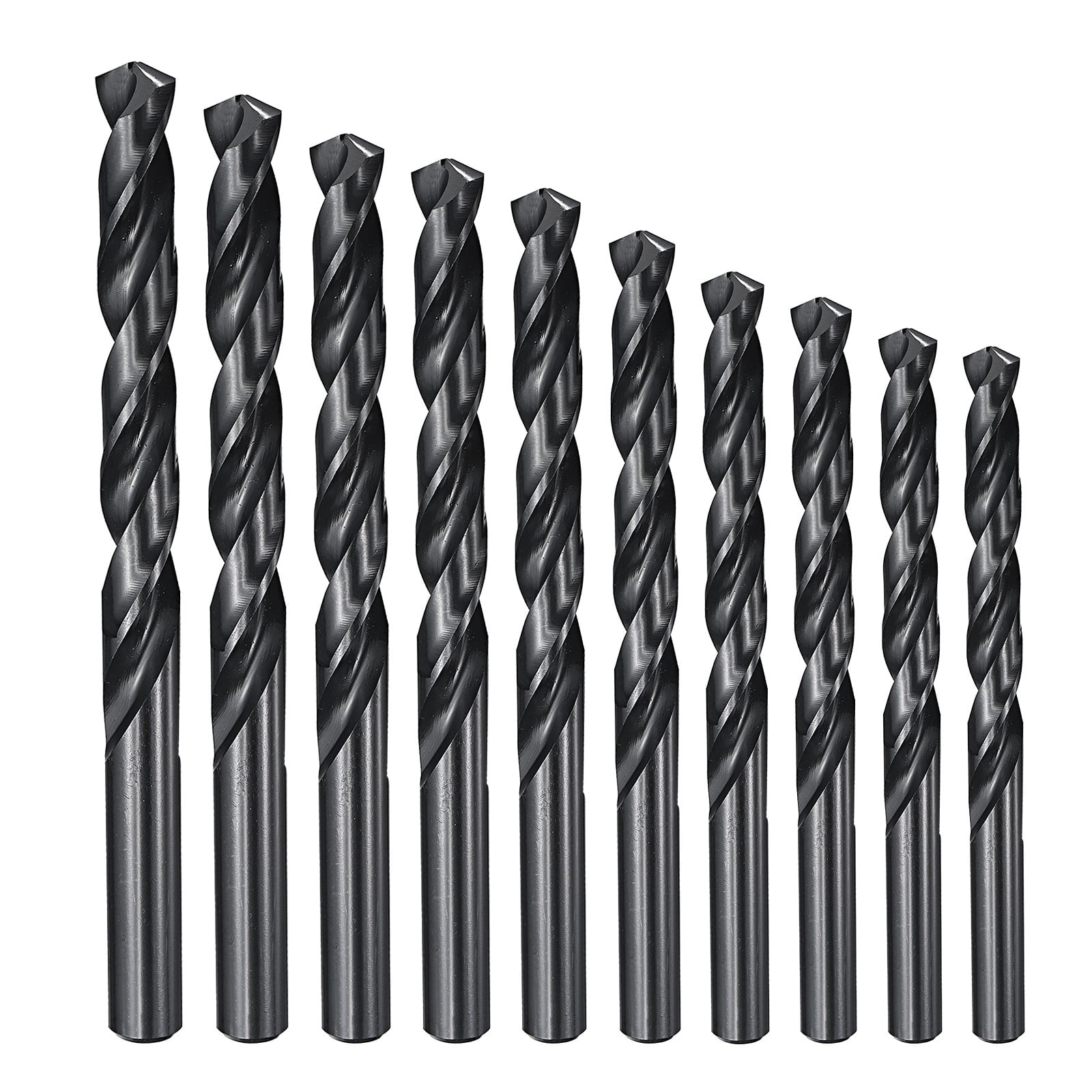 3mm-12mm Drill Bit Set, Jobber Straight Shank Bits Kit M2 High-Speed Steel for Metal Steel Wood 135 Degree Split Point Black Oxide Finish - 10 Pack
