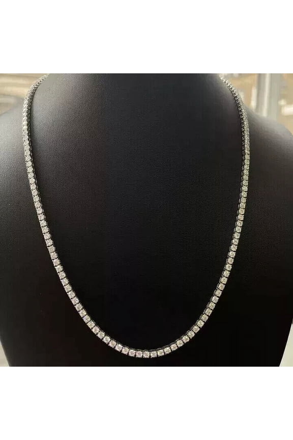 3mm 14Ct Lab Created Diamond Round Cut Women's Pretty & Fancy Tennis Necklace In 14k White Gold Plated 18Inch