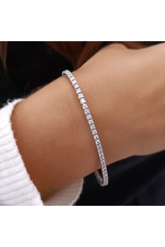 3mm 14K White Gold Plated Silver Round Cut Simulated Diamond Tennis Bracelet Women's 7 Inch