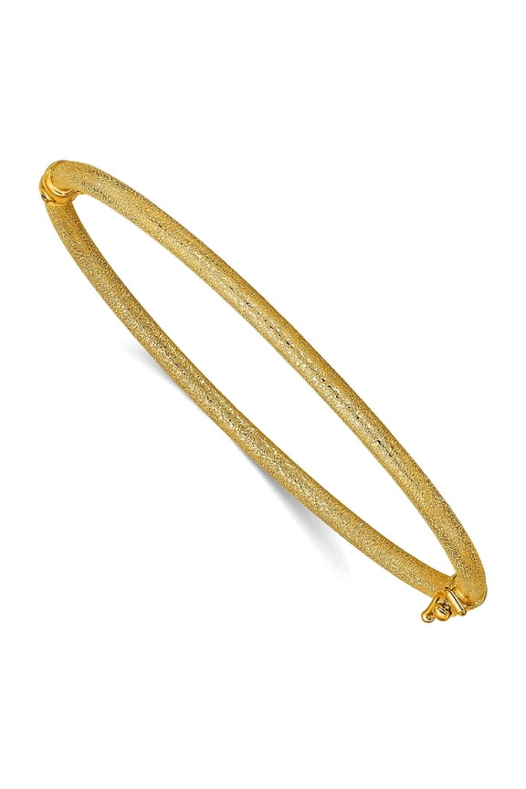 3mm 14k Gold Textured Hinged Bangle Cuff Bracelet for Women - 3.6 Grams