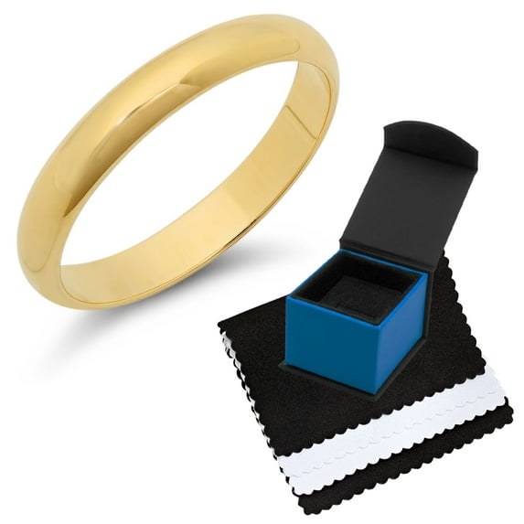 3mm 14k Yellow Gold Plated Domed Wedding Band Ring, Size 5.5 + Gift Box