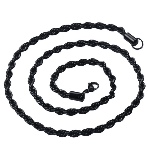 3mm 16"-40" Black Stainless Steel Rope Chain Necklace