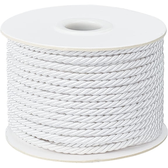 3mm/ 20 Yards Twisted Cord Rope Nylon Silk Rope Honer Cord Trim Xmas Thread String Twisted Handfasting Cord Satin Shiny Cord for Home Dcor Upholstery Curtain Tieback Graduation (White)