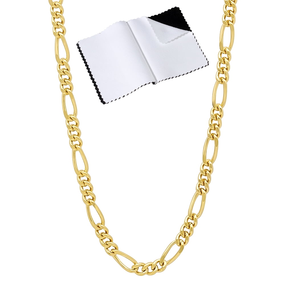 3mm 24k Yellow Gold Plated Flat Figaro Chain Necklace, 22 inches