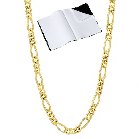 3mm 24k Yellow Gold Plated Flat Figaro Chain Necklace, 24 inches
