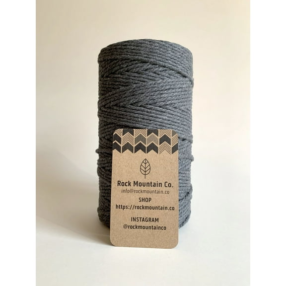 3mm 3 Strand Craft Rope Recycled Cotton Macrame Cord - Dark Gray