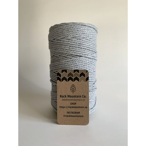 3mm 3 Strand Craft Rope Recycled Cotton Macrame Cord - Light Gray