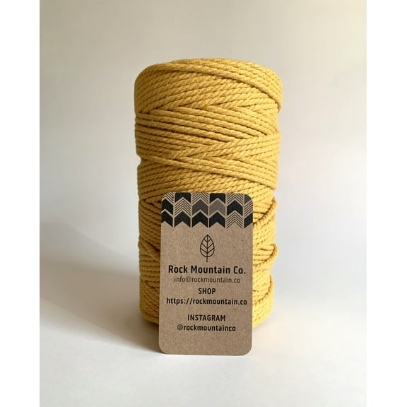 3mm 3 Strand Craft Rope Recycled Cotton Macrame Cord - Yellow