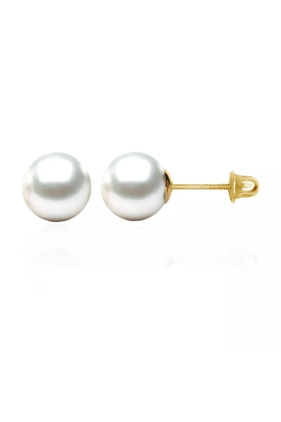 3mm - 8mm Geniue Round White Pearl Ball Stud Screw Back Earrings Women Jewelry