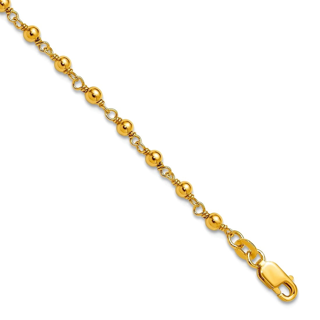 3mm 925 Sterling Silver Gold-tone Fancy Bead 9 Inch Plus 1 Inch Extension Anklet 10 Inch Anklet for Women