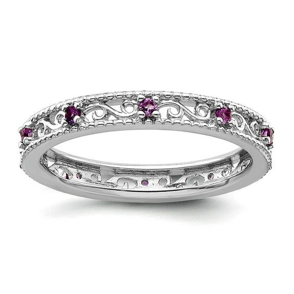 3mm 925 Sterling Silver Polished Prong set Stackable Amethyst Ring Size 6 Stackable Ring for Women