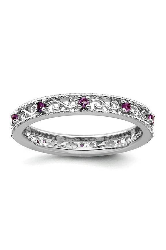 3mm 925 Sterling Silver Polished Prong set Stackable Amethyst Ring Size 8 Stackable Ring for Women
