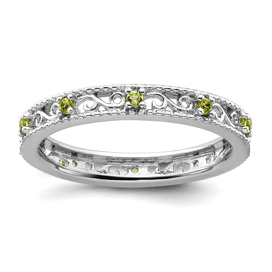 3mm 925 Sterling Silver Polished Prong set Stackable Peridot Ring Size ...
