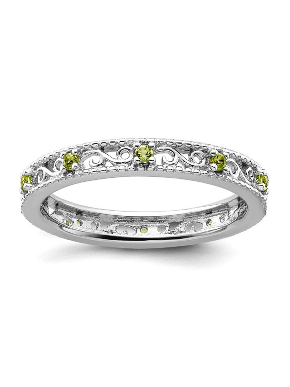 3mm 925 Sterling Silver Polished Prong set Stackable Peridot Ring Size 9 Stackable Ring for Women