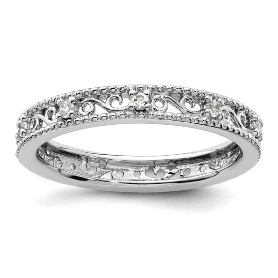 3mm 925 Sterling Silver Polished Prong set Stackable White Topaz Ring Size 6 Stackable Ring for Women