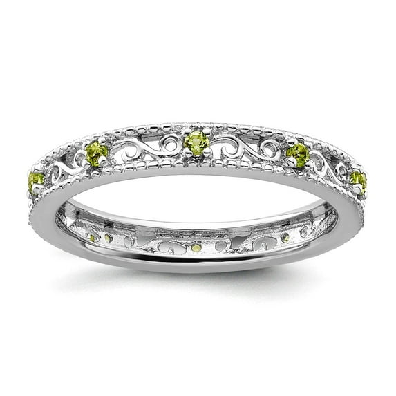 3mm 925 Sterling Silver Polished Prong set Stackable Peridot Ring Size 5 Stackable Ring for Women