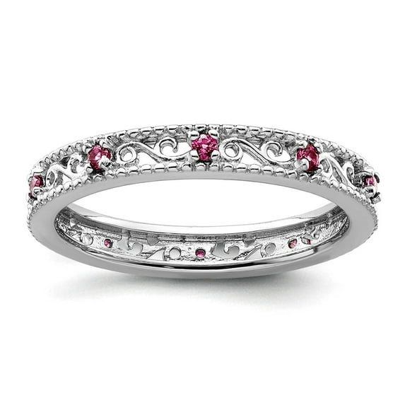3mm 925 Sterling Silver Polished Prong set Stackable Rhodolite Garnet Ring Size 10 Stackable Ring for Women