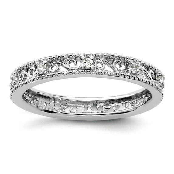 3mm 925 Sterling Silver Polished Prong set Stackable White Topaz Ring Size 5 Stackable Ring for Women