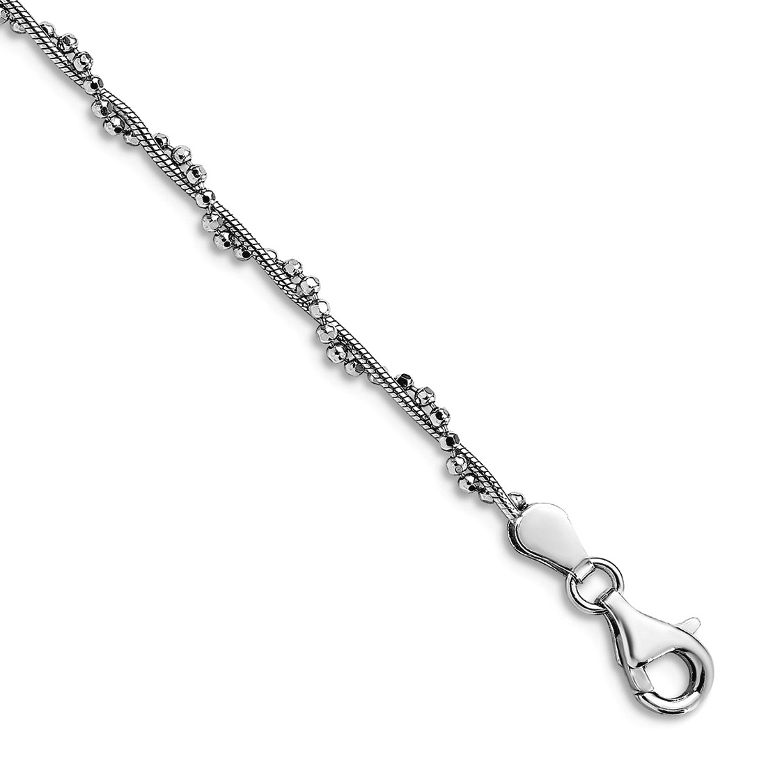 3mm 925 Sterling Silver Rhodium Plated Twisted Bead + 1in Extension Anklet 10 Inch Anklet for Women