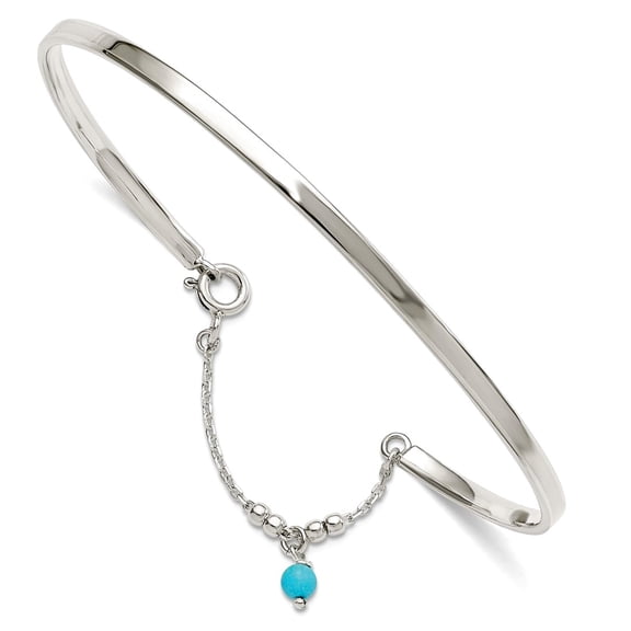 3mm 925 Sterling Silver Simulated Turquoise Bead Cuff Stackable Bangle Bracelet Anklet Inch Anklet for Women