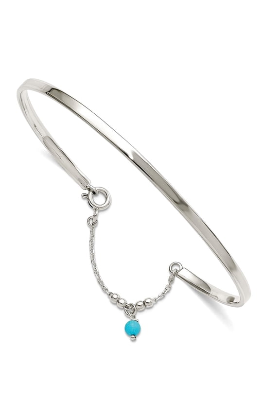 3mm 925 Sterling Silver Simulated Turquoise Bead Cuff Stackable Bangle Bracelet Anklet Inch Anklet for Women