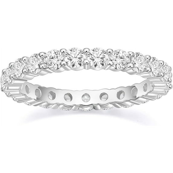 3mm 925 Sterling Silver Wedding Band Round Cubic Zirconia Full Eternity Stackable Engagement Ring for Women Size 3-13