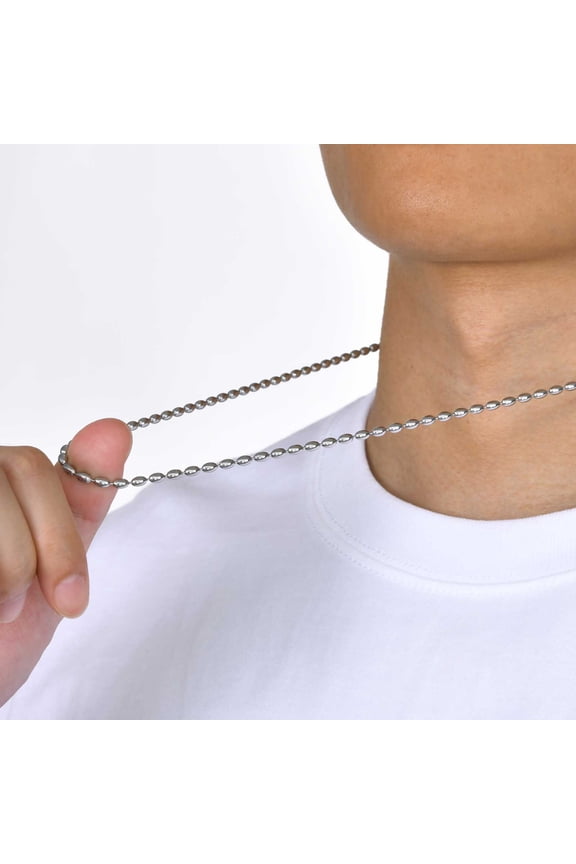 3mm Bean Beads Necklaces for Men Women, Never Fade 14K White Gold Chain Necklaces, Basic Simple Collar