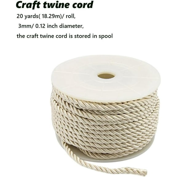 3mm Beige Twine Cord Rope Nylon Silk Rope Craft Twine Decorative Honer for Crafts Upholstery Curtain Graduation Home Decor DIY Trim Xmas Thread String Handfasting Satin Shiny Cord