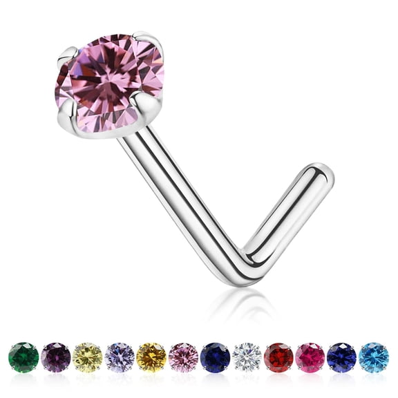 3mm Birthstone Nose Stud 20g Round Tiny CZ Nose Piercing Jewelry for Women Men, Stainless Steel Hypoallergenic Nose Stud, L Shaped Handmade Nose Rings