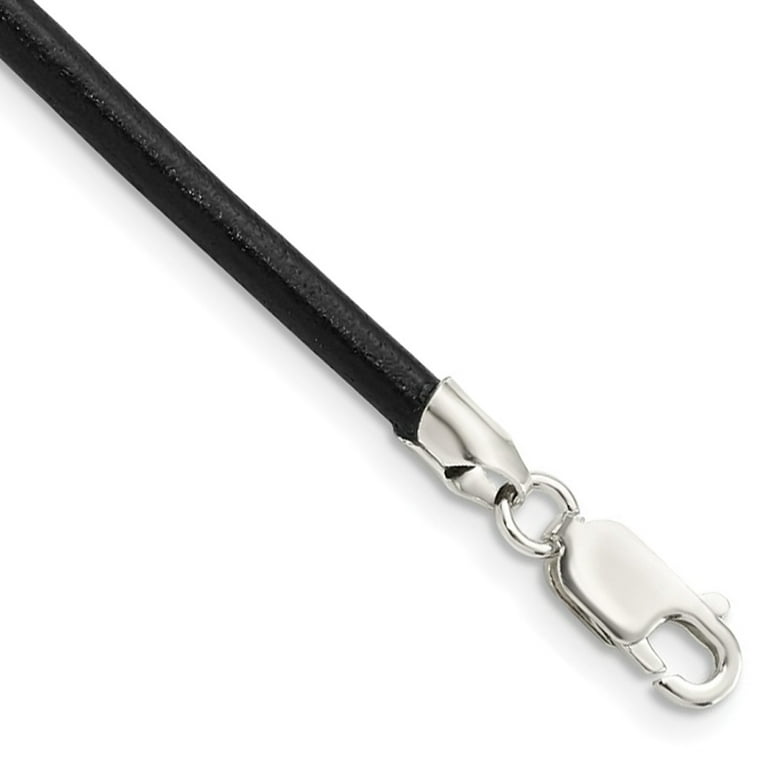 Genuine Braided Leather Cord Necklace with Rhodium Plated Sterling