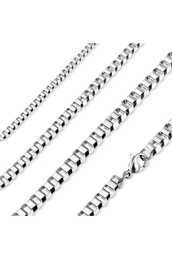3mm Box Chain Necklace Mens Womens Silver Stainless Steel 20-22 inch Fantasy Forge Jewelry