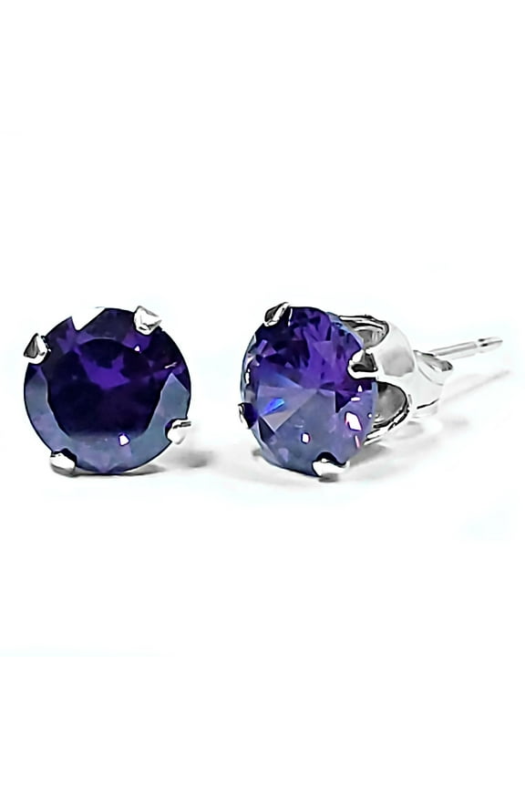3mm Brilliant Cut Purple Amethyst Ice CZ Sterling Silver Unisex Stud Earrings