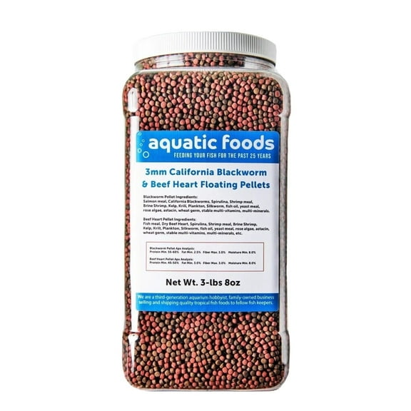 3mm California Blackworm & Beef Heart Floating Pellets, for Discus, Cichlids All Tropicals, Koi and Pond Fish…3-lb & 8oz Lg Jar