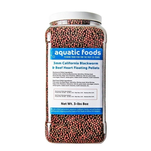 3mm California Blackworm & Beef Heart Floating Pellets, for Discus, Cichlids All Tropicals, Koi and Pond Fish…3-lb & 8oz Lg Jar