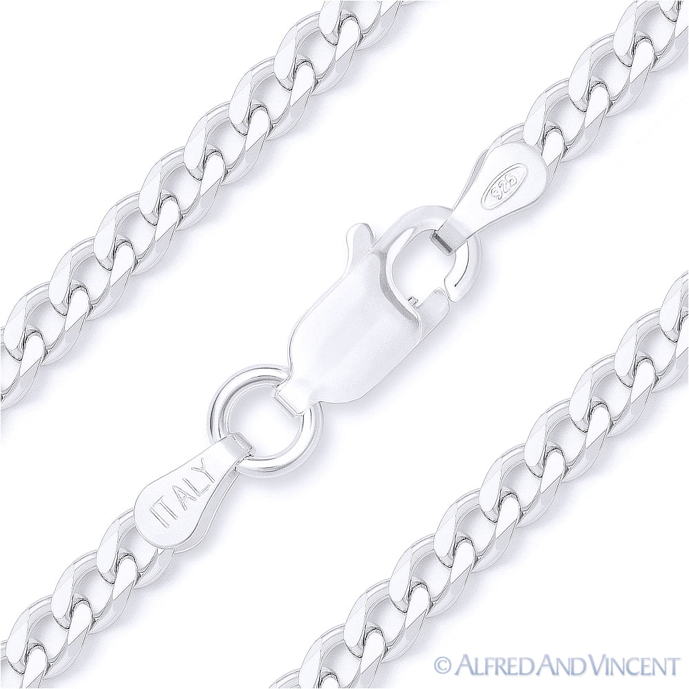 3mm Cuban / Curb Link Italian Chain Necklace in Solid .925 Sterling Silver