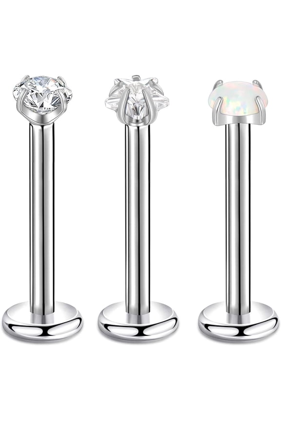 3mm Cz Medusa Labret Lip Piercing Jewelry Flat Back Stud Earrings G23 Titanium Opal Conch Cartilage Daith Tragus Forward Helix Piercing Jewelry 6 8 10mm[h783]