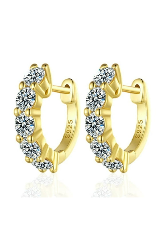 3mm D Color Moissanite Small Hoops Earrings For Women 14K Yellow Gold Plated Silver