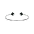thumbnail image 1 of 3mm Double Black Onyx and White Cubic Zirconia Sterling Silver Rhodium Plated Clover Memory Open Cuff Bangle, 1 of 1