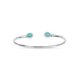 thumbnail image 1 of 3mm Double Stabilized Turquoise and White Cubic Zirconia Sterling Silver Rhodium Plated Oval Memory Open Cuff Bangle, 1 of 1