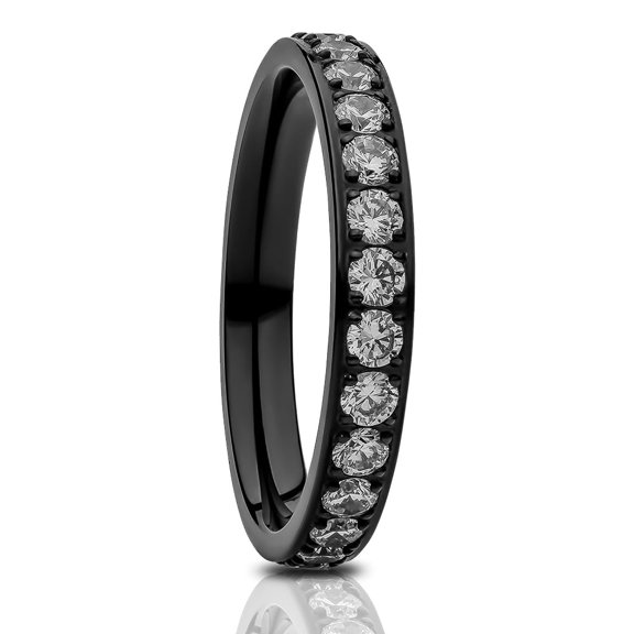 3mm Eternity Wedding Ring,CZ Wedding Ring,Black Titanium Ring,Engagement Ring,Anniversary Ring